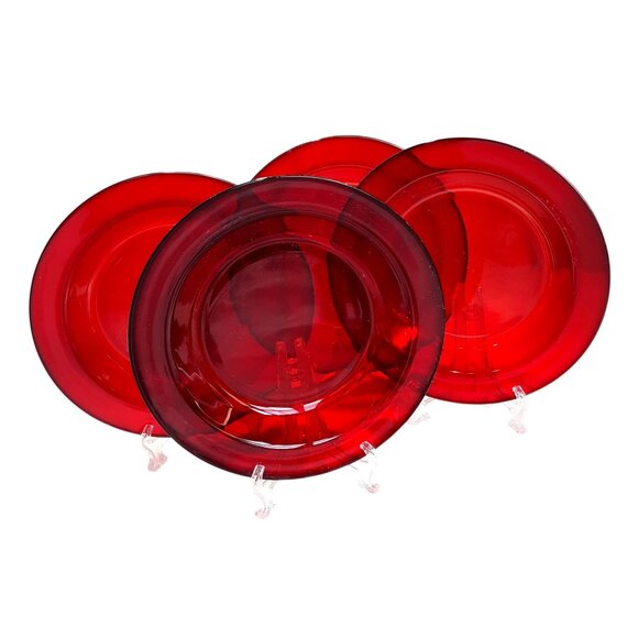 Arcoroc Classique Ruby 4 (Rim) Soup Bowls Red Glass Holidays Xmas Discontinued - Picture 1 of 6